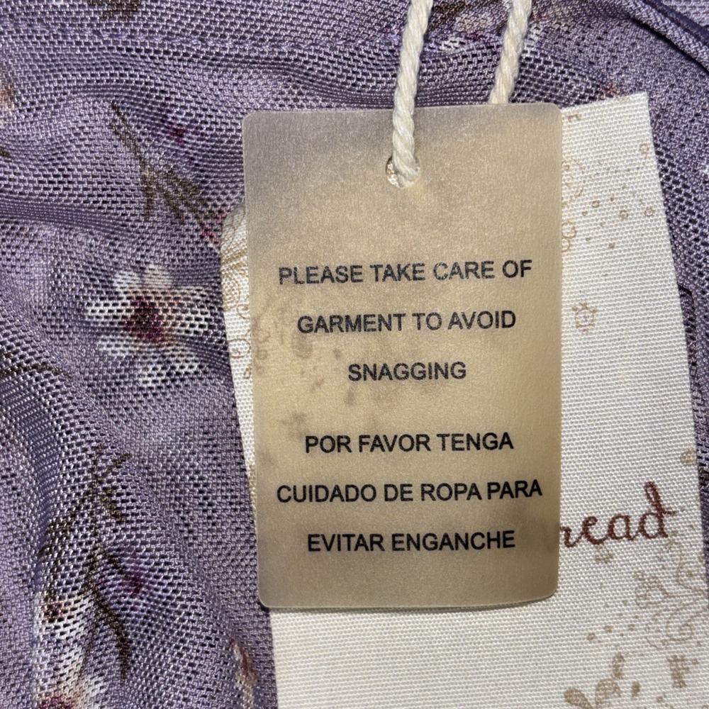 Anthropology Hem & Thread Sz L Ditsy Print Mesh Cabbage Long Sleeve Top Lavender - Picture 14 of 15